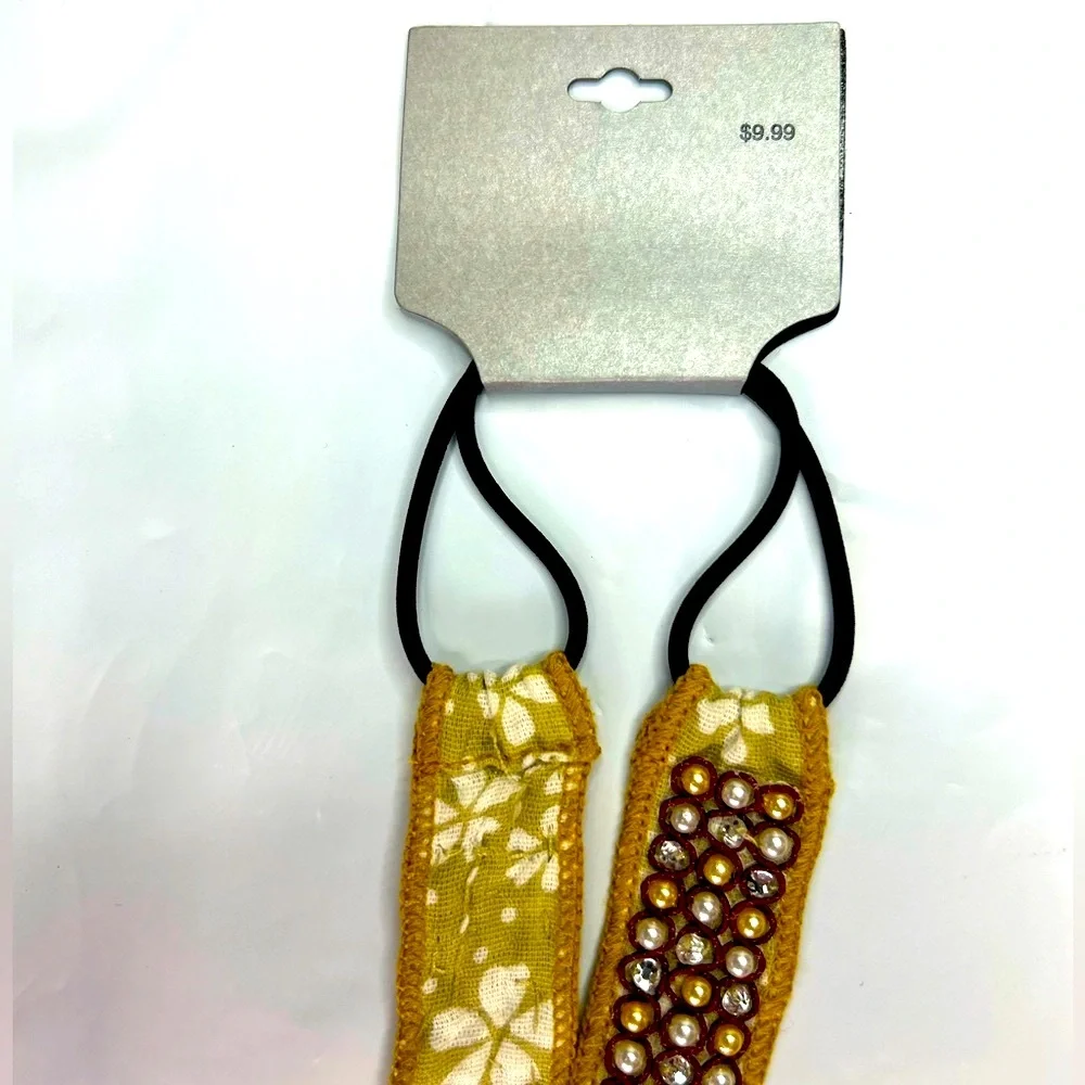 New in Package Headband Headpiece Pearl Gold Clear Jewel Stretchy Feminine